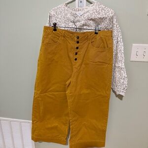 Leopard Print Sweater and Mustard Yellow Button Fly Wide Leg Pant